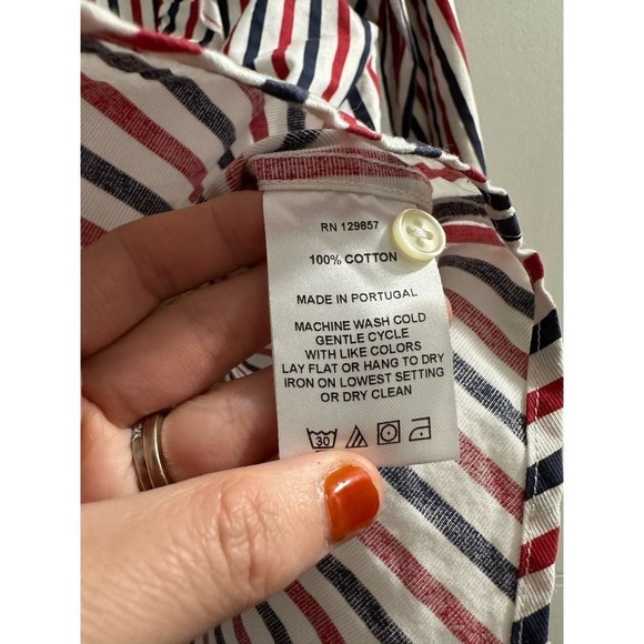 ‼️1 day sale‼️
 The Shirt Rochelle Behrens Shirt‎ Ruffle Striped Blouse Red Blue - Picture 6 of 8